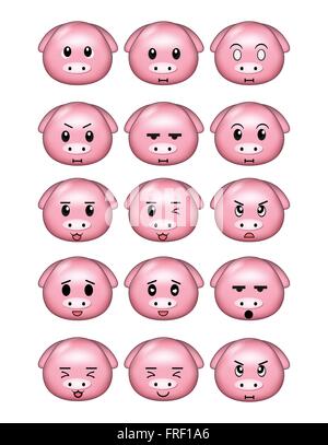 Pig Emoticons Set Different Expressions Stock Vector