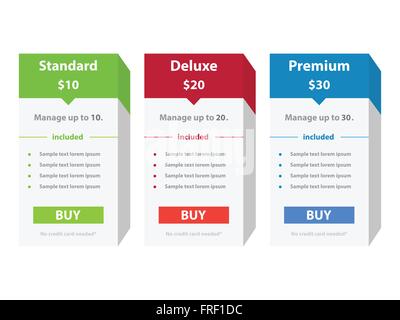 Price List Widget Boxes with Pricing Plans Stock Vector