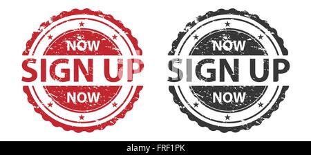Sign up Grunge Stamp Red and Black Isolated on white Stock Vector
