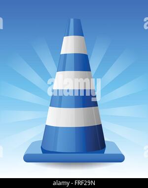Under Construction Illustration Traffic Cones and Yellow Sign and Hard Cap on blue landscape Stock Vector