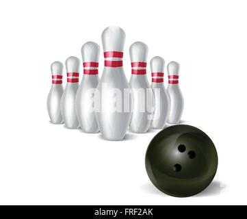 Bowling Ball and Pins Isolated on White Background Stock Vector