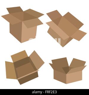 Cardboard Box Set Isolated on White Stock Vector