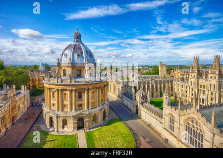 The Bodleian Library, Radcliffe Camera building completed in 1747, viewed from the University church tower. Stock Photo