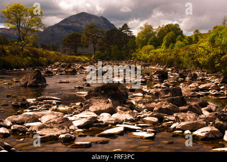 Looking south west down Glen Torridon towards Sgurr Dubh. Stock Photo