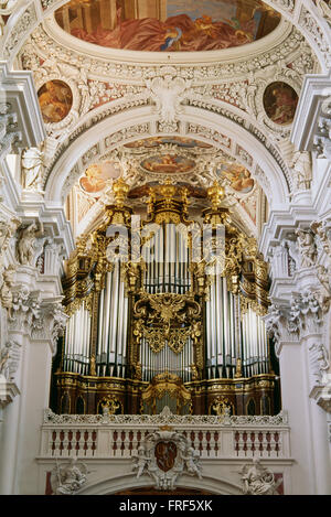 Pipe Organ inside St. Stephen's Cathedral, Passau, Bavaria, Germany Stock Photo