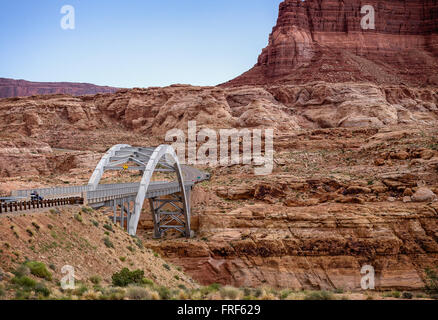 A large metal bridge over the Colorado River on highway 95 at Hite Crossing, Utah. Stock Photo