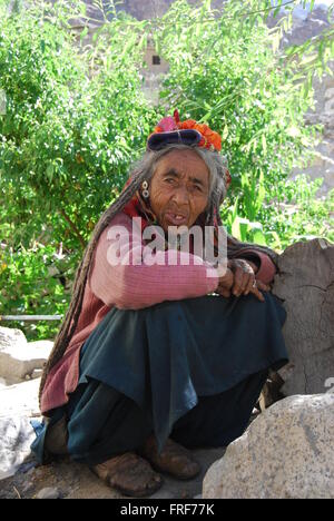 Ladakh, Himalaya, India -  15/07/2008  -  India / Jammu and Kashmir / Dha Hanu valley  -  Ladhaki Flower woman, Dha Hanu Valley, Stock Photo