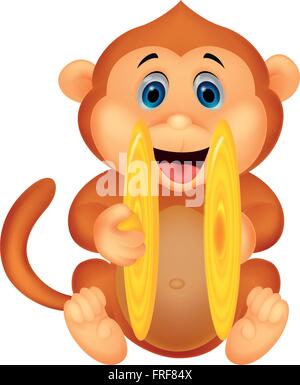 Cute monkey cartoon playing cymbal Stock Vector