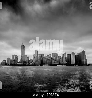 Lower Manhattan skyline viewed from Upper Bay, New York Harbour, USA. Stock Photo