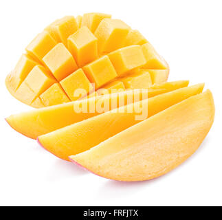 Mango cubes and slices. Isolated on a white background. Stock Photo