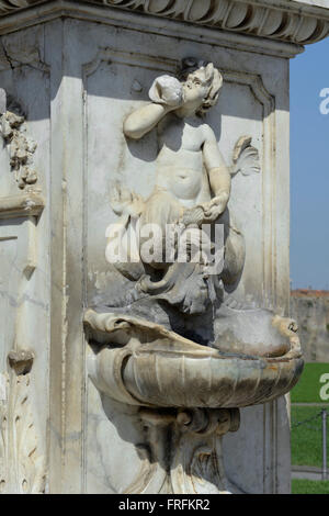 Statue and drinking fountain, Piazza del Duomo, Cathedral Square, Campo dei Miracoli, Square of Miracles, UNESCO World Heritage  Stock Photo