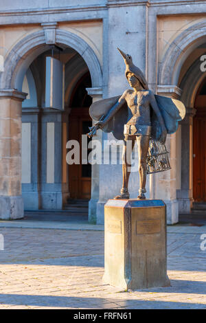 Statue of bird-catcher Papageno in Bruges, Belgium Stock Photo