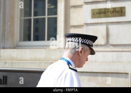 London, UK. 22nd March, 2016. Met Police commissioner, Sir Bernard Hogan-Howe, arrives at the COBRA meeting in Whitehall. Credit: Marc Ward/Alamy Live News Stock Photo