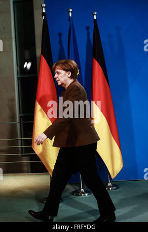 Berlin, Germany. 22nd Mar, 2016. German Chancellor Angela Merkel attends a press conference on the blasts in Brussels at the Chancellery in Berlin, Germany, March 22, 2016. Credit:  Zhang Fan/Xinhua/Alamy Live News Stock Photo