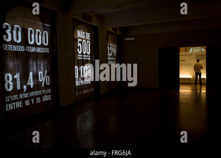 Buenos Aires, Argentina. 22nd Mar, 2016. A visitor goes through the 'Casino Officers' of the Space Memory and Human Rights (former School of Mechanics of the Navy), where the arrested people were tortured in the last dictatorship of the country, in Buenos Aires, capital of Argentina, on March 22, 2016. Argentina's Graphic Reporters Association organizes the campaign 'Photography is Memory', placing posters with emblematic photographs of Argentina's 1976-83 dictatorship, in different places of Argentina and the world. © Martin Zabala/Xinhua/Alamy Live News Stock Photo