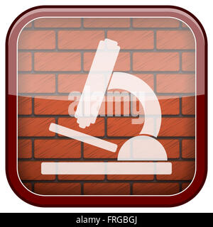 Square shiny icon with white design on bricks wall background Stock Photo