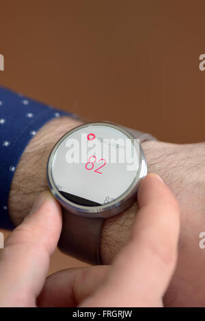 Heart Rate Monitor on smart watch Stock Photo
