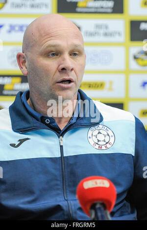 Head coach of FC Stal Dniprodzerzhynsk Erik van der Meer during press conference after the match FC Stal an FC Metallist Stock Photo