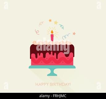 Birthday cake flat icon with long shadow - Happy Birthday Stock Vector