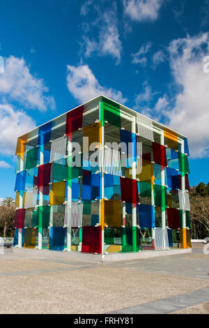 The multicolored cube of the Centre Pompidou Malaga, Malaga, Andalusia, Spain Stock Photo