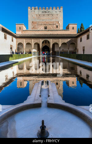 Patio de los Arrayanes or Court of the Myrtles, Palacios Nazaries or Nasrid Palaces, Alhambra palace, Granada, Andalusia, Spain Stock Photo