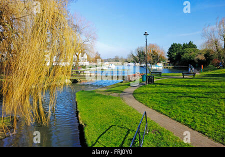 A view of the River Chet and Staithe on the Norfolk Broads at Loddon, Norfolk, England, United Kingdom. Stock Photo