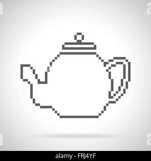 Teapot icon in pixel art style with shadow on gradient background Stock Vector