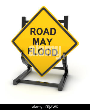 Road sign - road may flood , This is a computer generated and 3d rendered picture. Stock Photo