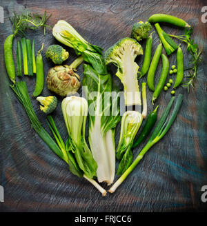 Collection of fresh vegetables in heart shape Stock Photo