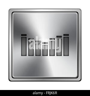 Square metallic icon with carved design on grey background Stock Photo