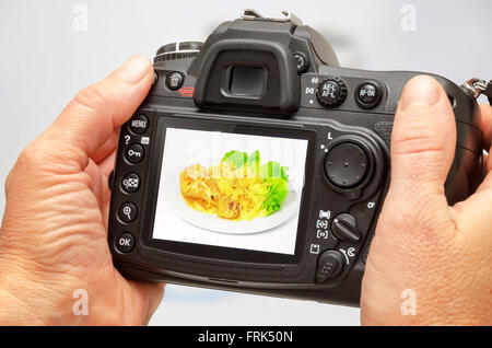 Photo of isolated food on camera display during session. Making stock photography Stock Photo