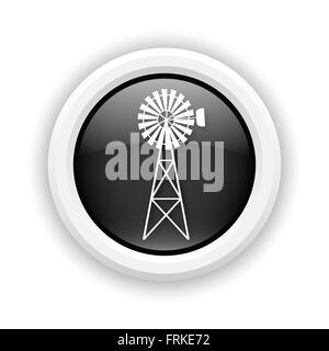 Round plastic icon with white design on black background Stock Photo