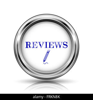 Review icon. Shiny glossy internet button on white background Stock ...