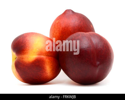 Three fresh peaches isolated on white background Stock Photo