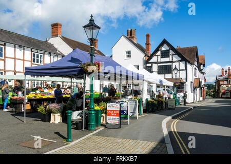 Market stalls, High Street, Church Stretton, Shropshire, England, UK Stock Photo