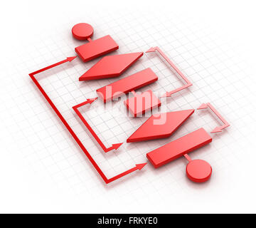 Red flowchart , This is a computer generated and 3d rendered image. Stock Photo