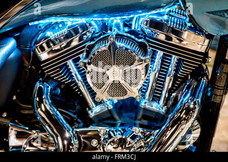 World of Wheels Auto Show Chicago Illinois engine lit with Blue lights Stock Photo