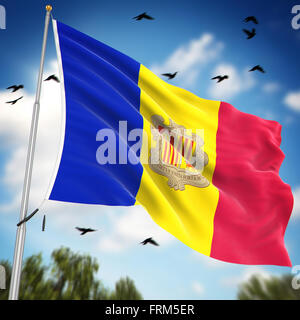 Flag of Andorra , This is a computer generated and 3d rendered image. Stock Photo