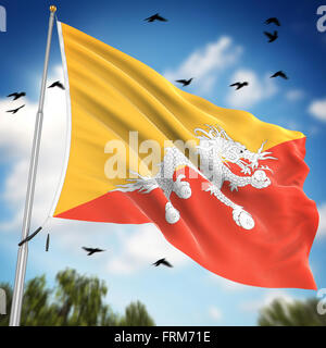 Flag of Bhutan , This is a computer generated and 3d rendered image. Stock Photo