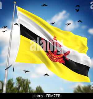 Flag of Brunei , This is a computer generated and 3d rendered image. Stock Photo