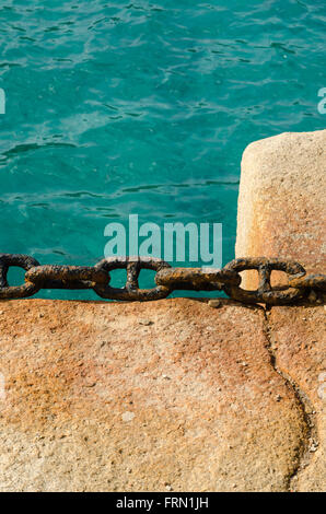 Pier Rusty Chain Water Boat Yacht Coastline And Summer In Lanzarote 