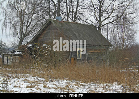 abandoned old rural log cabin Stock Photo
