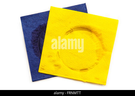 Dirty napkins in closeup isolated on white background Stock Photo