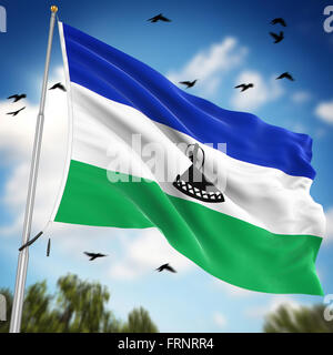 Flag of Lesotho , This is a computer generated and 3d rendered image. Stock Photo