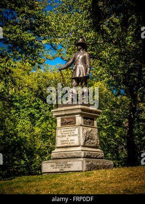 The Central Park Pilgrim statue,  Pilgrim Hill, East Side between 72nd and 73rd Streets, Central Park, New York City, USA. Stock Photo