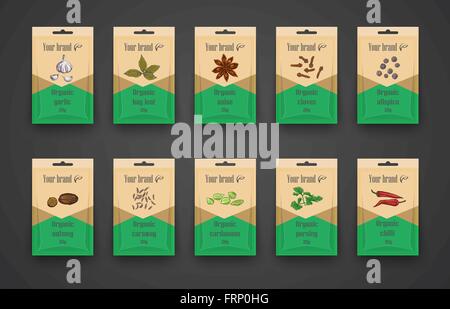 Template a set of bags with spices Stock Vector