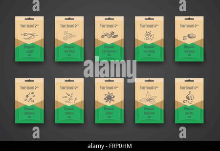 Template a set of bags with spices Stock Vector