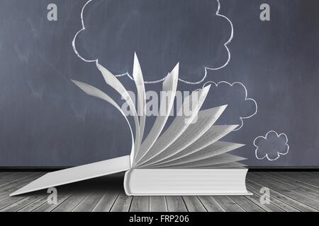 Open book against cloud on blackboard Stock Photo