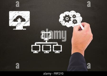 Technology icons drawn on blackboard Stock Photo