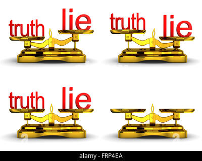 Scales balance and note truth and lie (done in 3d) Stock Photo